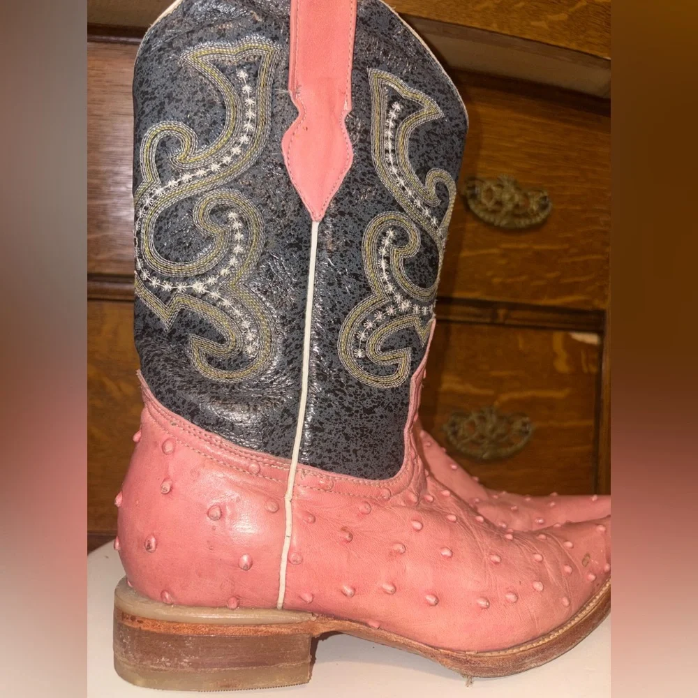 Rouswest Pink Ostrich Cowboy Boots Women’s 5.5 Made in Mexico - Picture 2 of 15